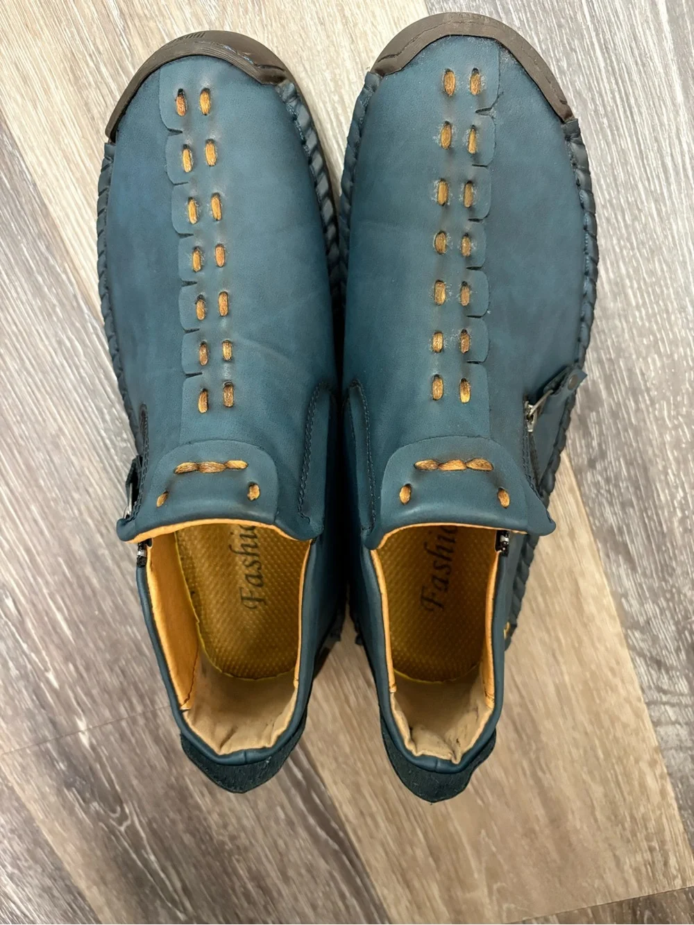 Men's Chukka Boots in Teal with Contrast Tan Lining. Leather; Fashion